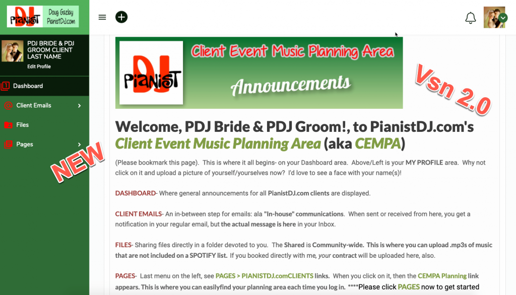Doug Gazlay's PianistDJ.com Client Event Music Planning Area 2.0 is live!